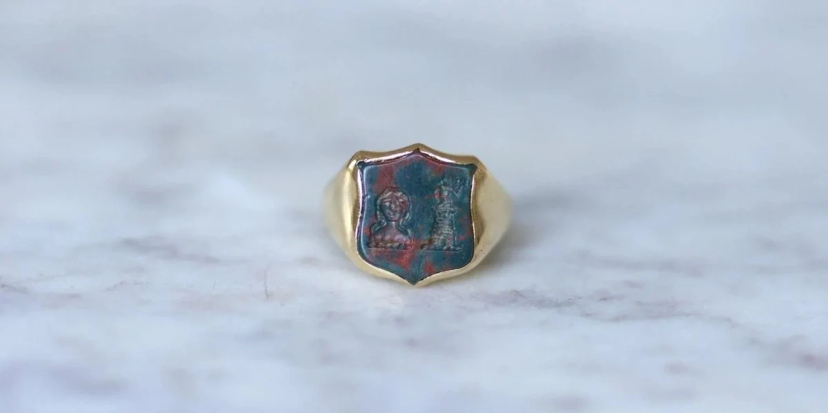 Yellow Gold Blood Jasper Intaglio Signet Ring - Image 3