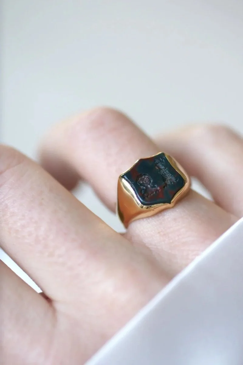 Yellow Gold Blood Jasper Intaglio Signet Ring - Image 4