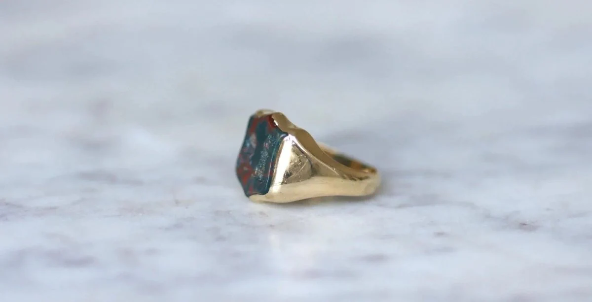 Yellow Gold Blood Jasper Intaglio Signet Ring - Image 5