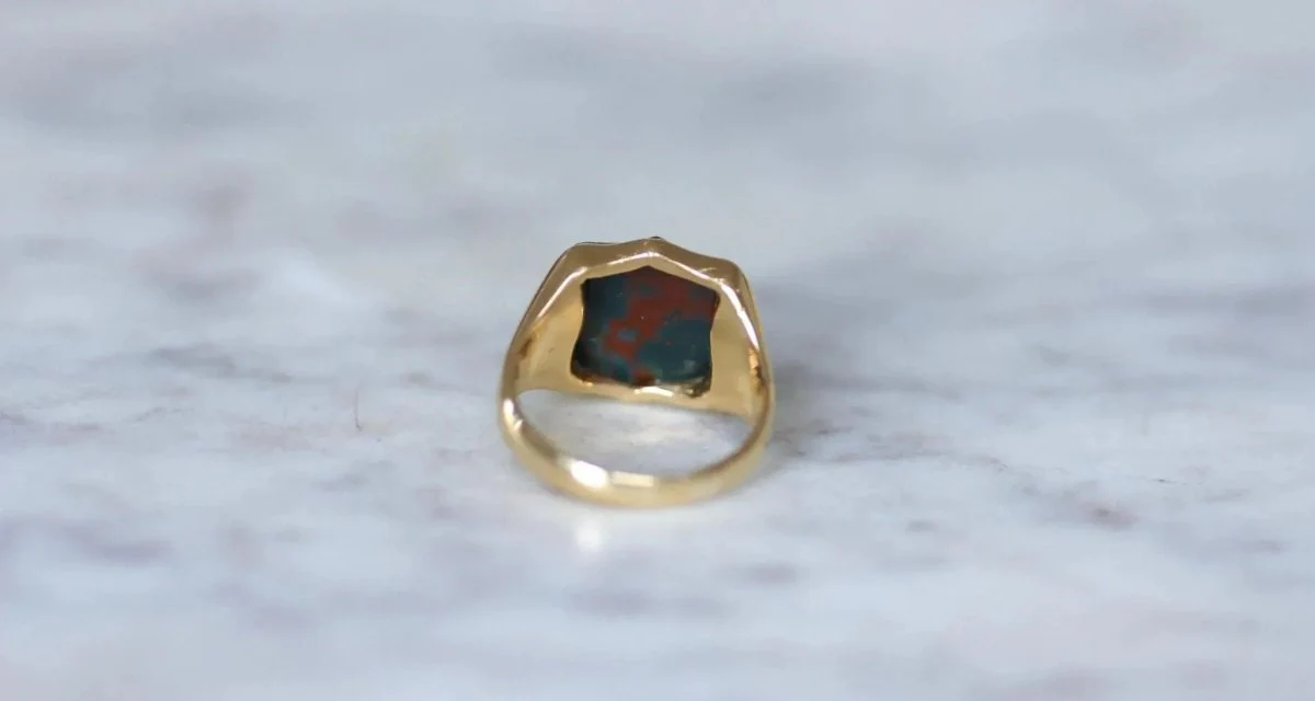 Yellow Gold Blood Jasper Intaglio Signet Ring - Image 6