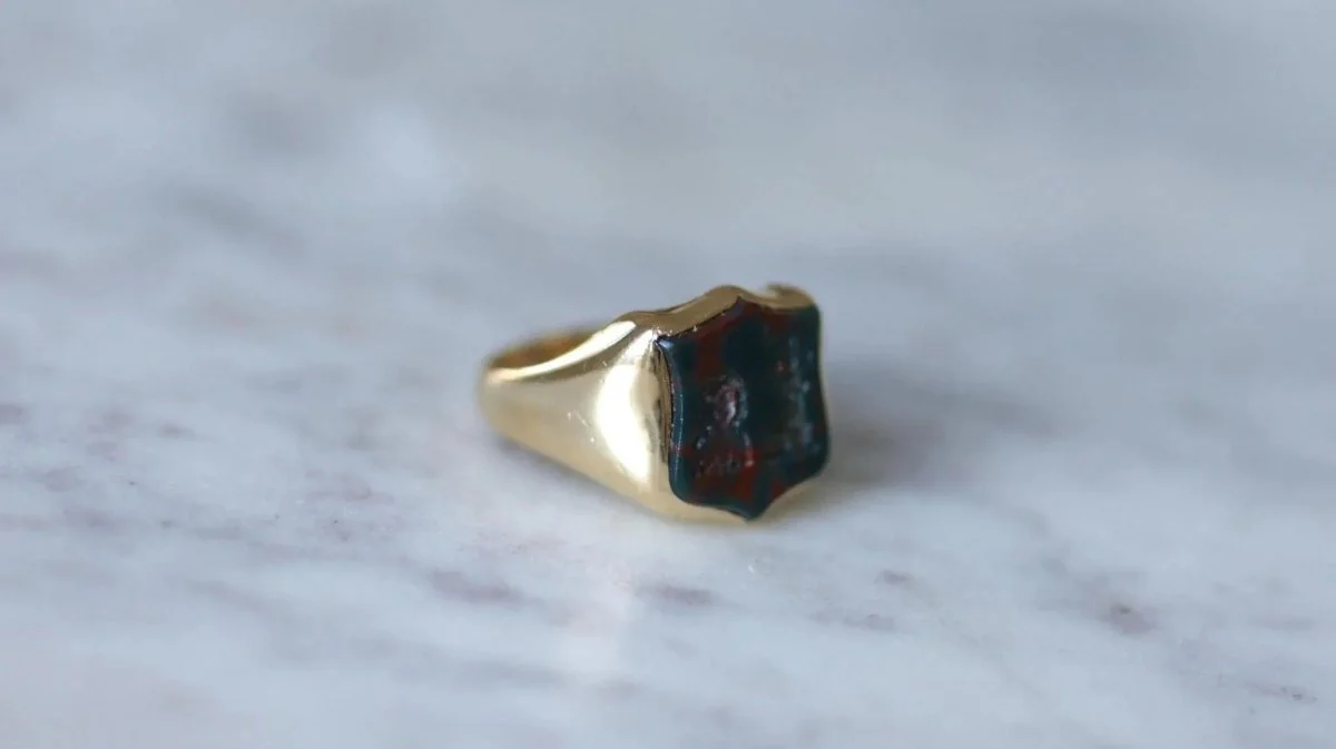 Yellow Gold Blood Jasper Intaglio Signet Ring - Image 8