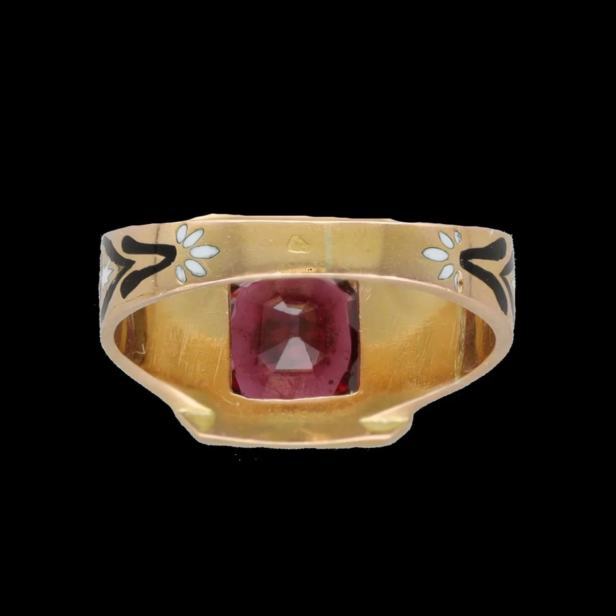 Ring Napoleon III signet ring in yellow gold 18K with enamel and garnet - Size 54 - Image 9