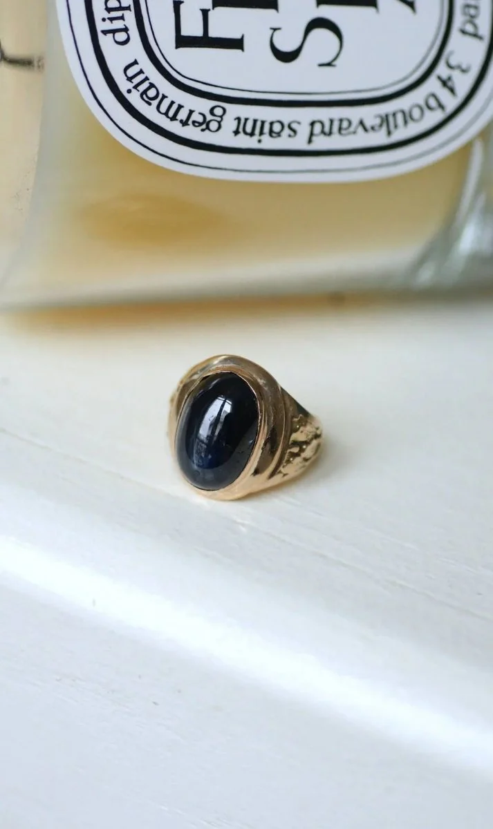 Rose gold signet ring and 15 Ct sapphire cabochon - Image 10