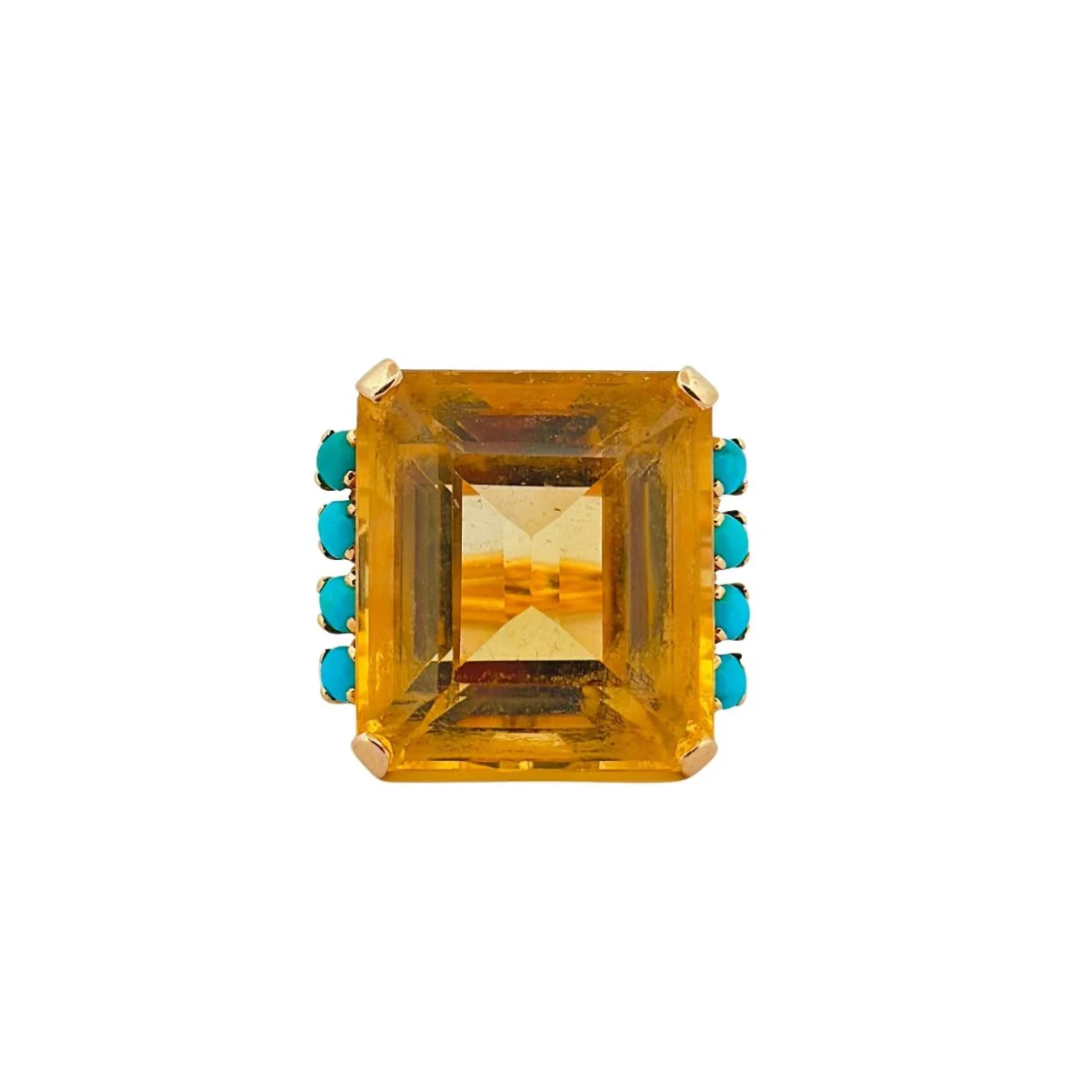 Cocktail ring in yellow gold, citrine and turquoise