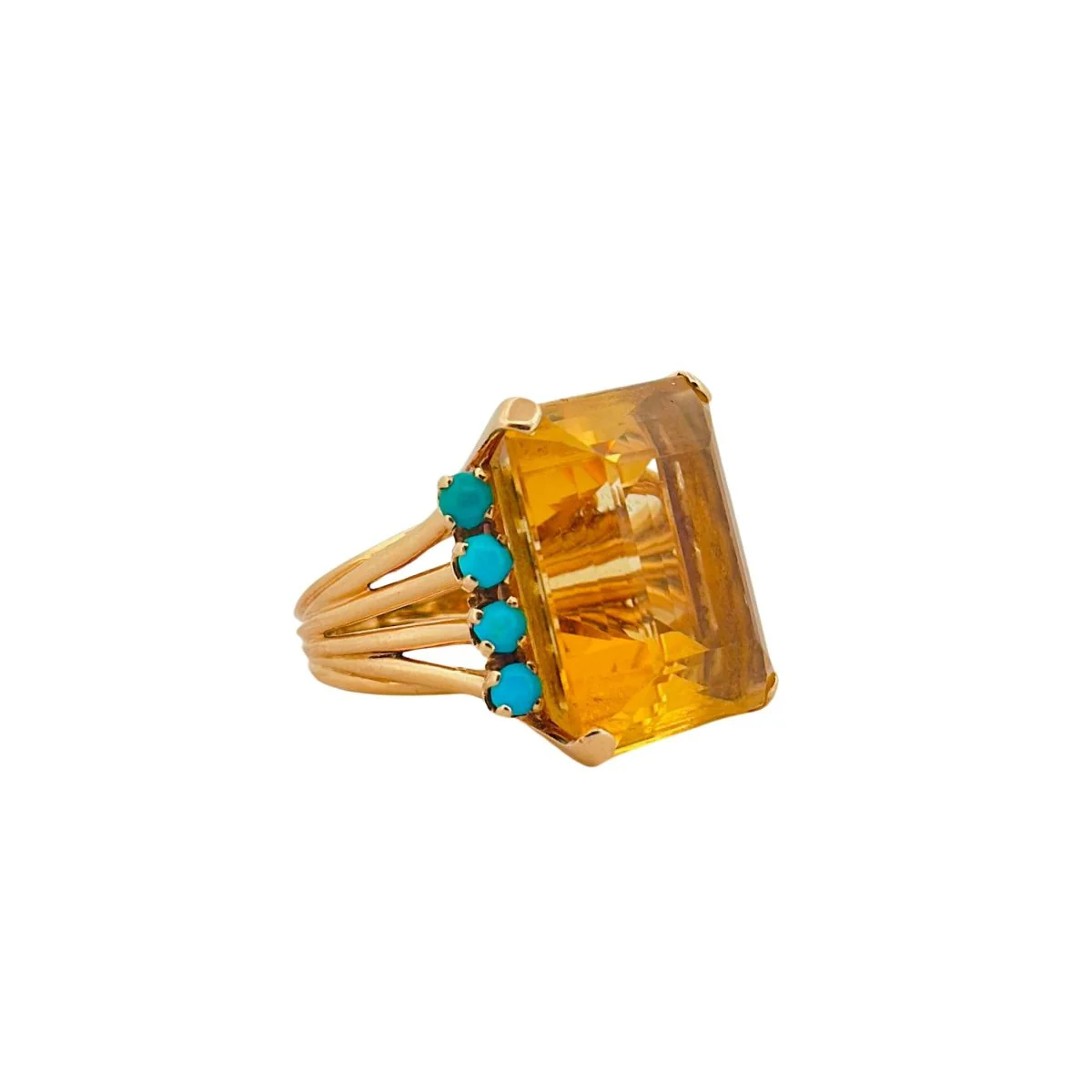 Cocktail ring in yellow gold, citrine and turquoise - Image 3