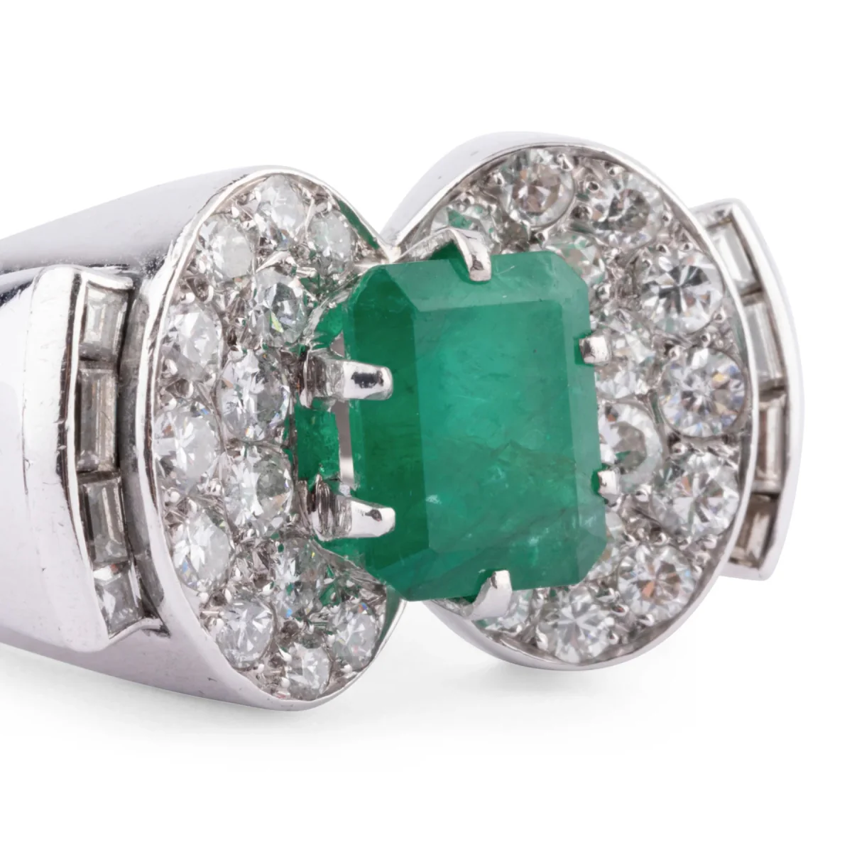 Cocktail ring in white gold, emerald and diamonds - Image 4