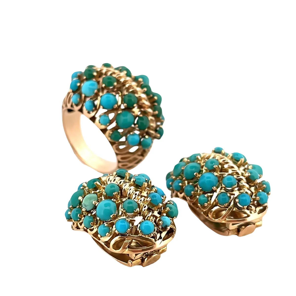 Cocktail ring in yellow gold and turquoise - Image 9