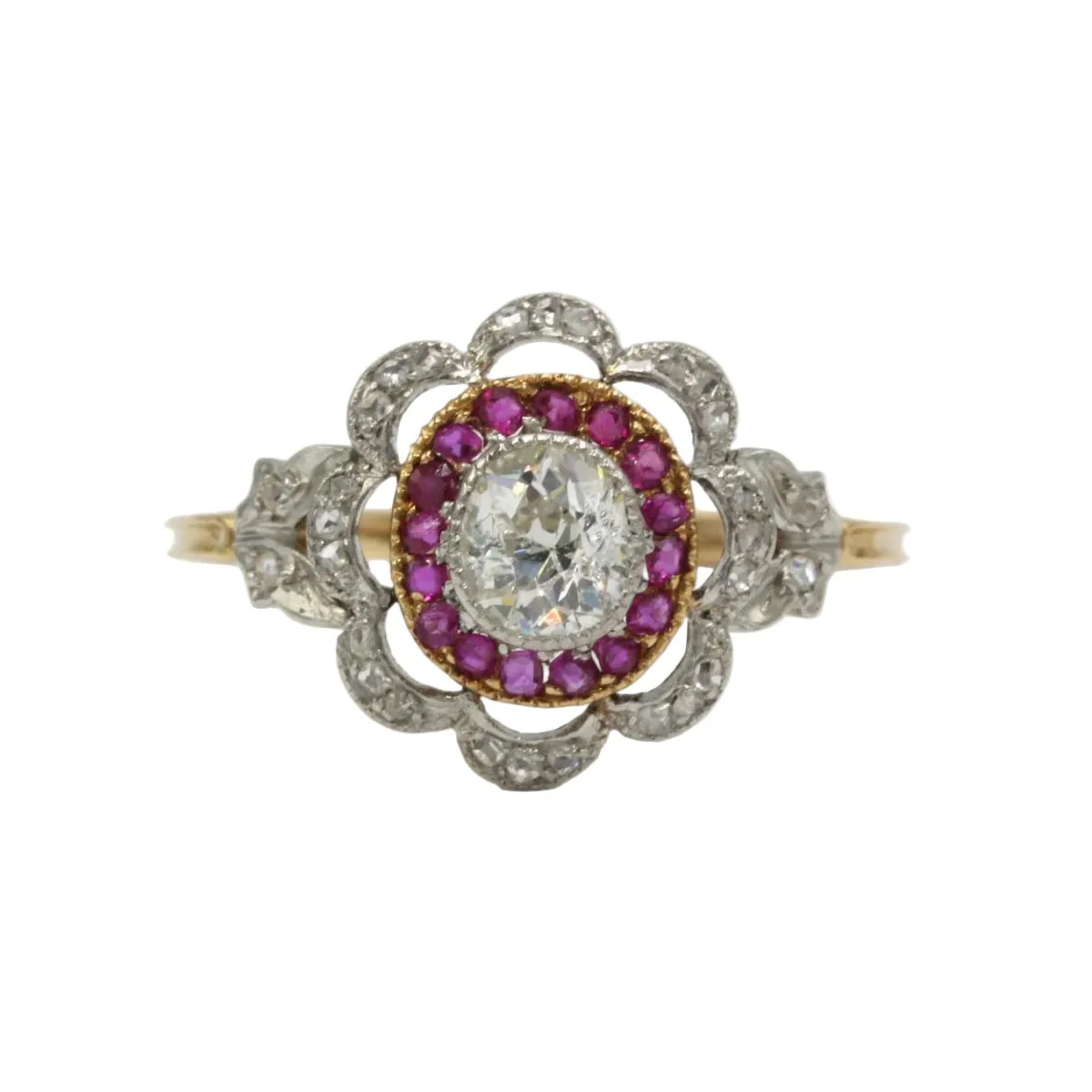 Yellow gold, Platinum, Ruby and Diamond Cocktail Ring