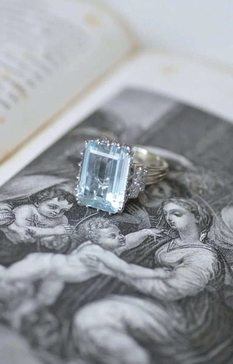 Aquamarine and Diamond Cocktail Ring