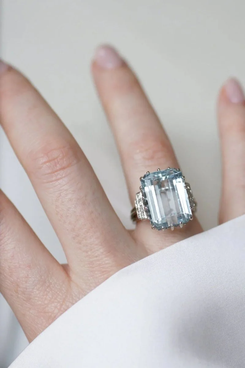 Aquamarine and Diamond Cocktail Ring - Image 5