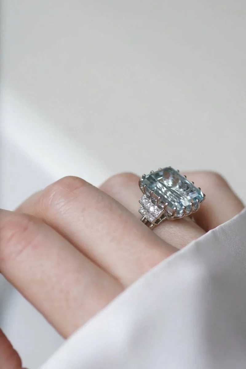 Aquamarine and Diamond Cocktail Ring - Image 7