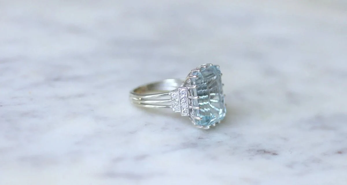 Aquamarine and Diamond Cocktail Ring - Image 8