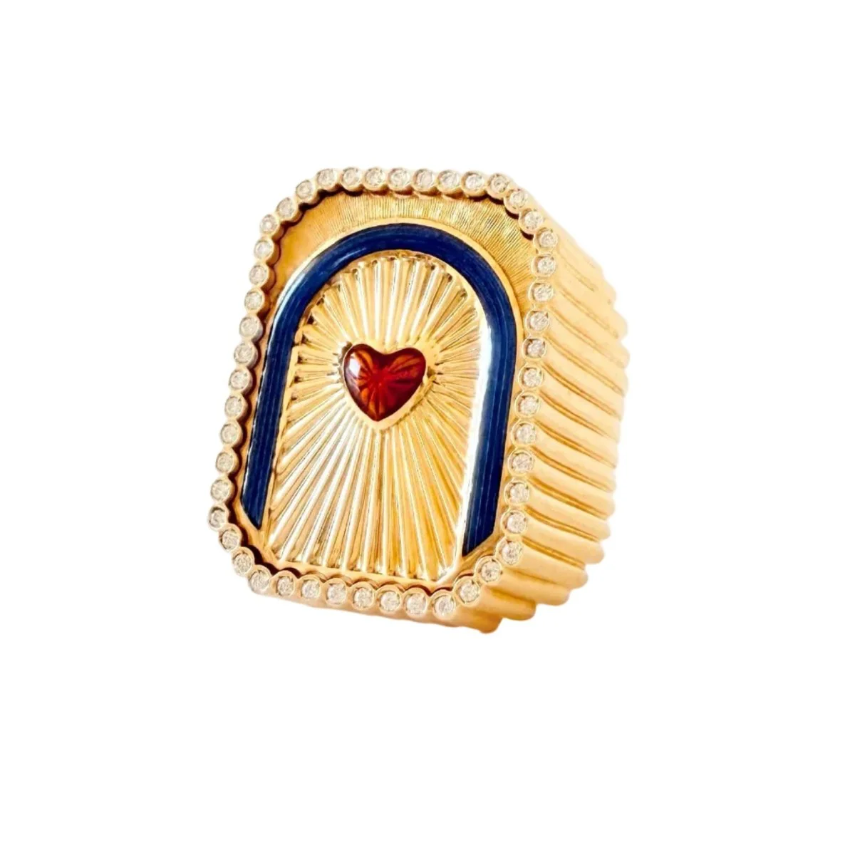 MARIE LICHTENBERG "Heart Mini Scap" Signet ring in yellow gold, Enamel, and Diamonds - Image 7