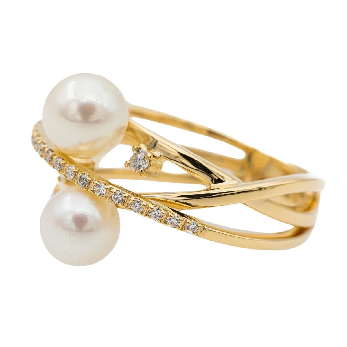 Cocktail ring in yellow gold, pearls and diamonds - Image 3