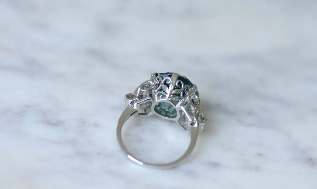 Blue Zircon and Diamond Cocktail Ring on Platinum - Image 10