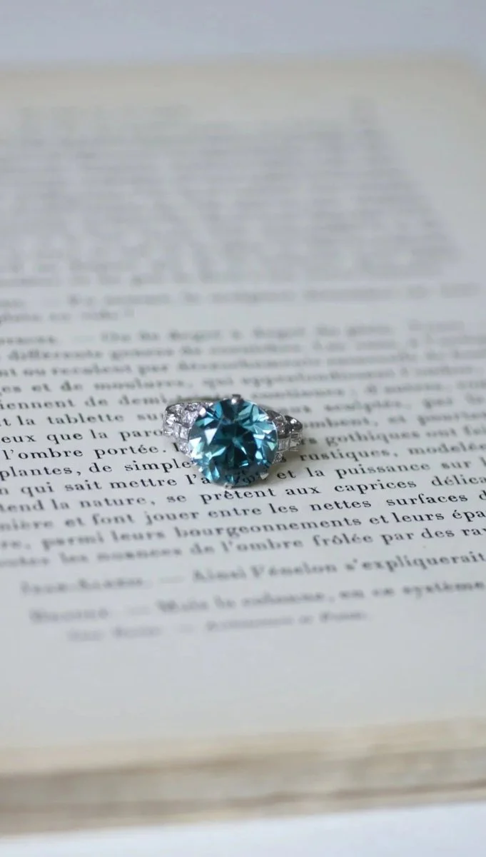 Blue Zircon and Diamond Cocktail Ring on Platinum - Image 8