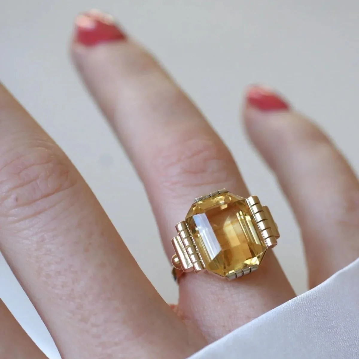 Ring Art Deco Citrine on Yellow and White Gold - Image 10