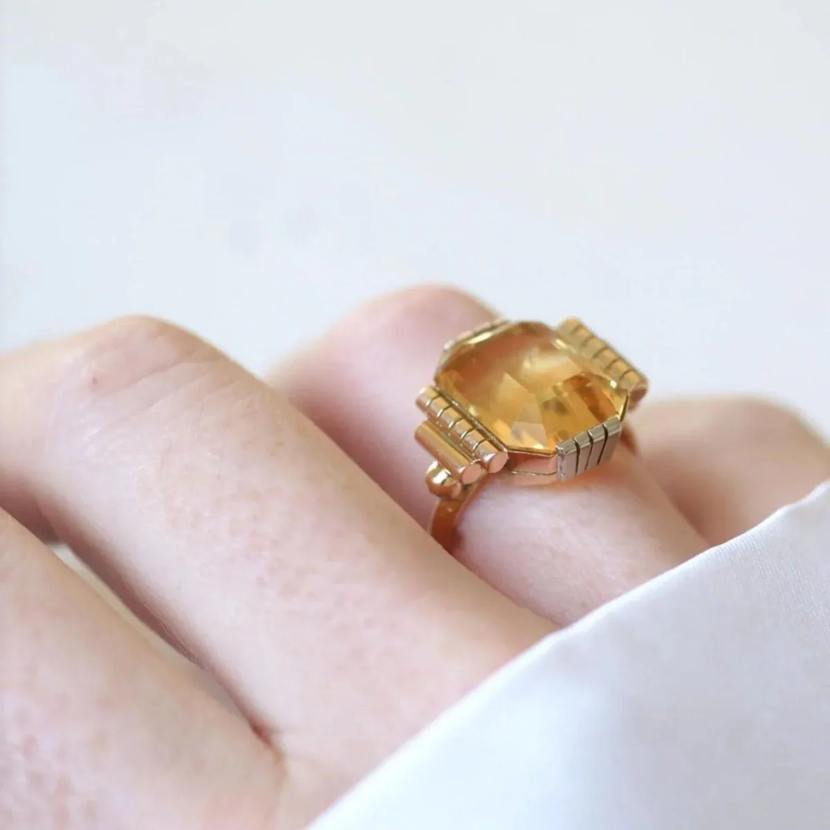 Ring Art Deco Citrine on Yellow and White Gold - Image 2
