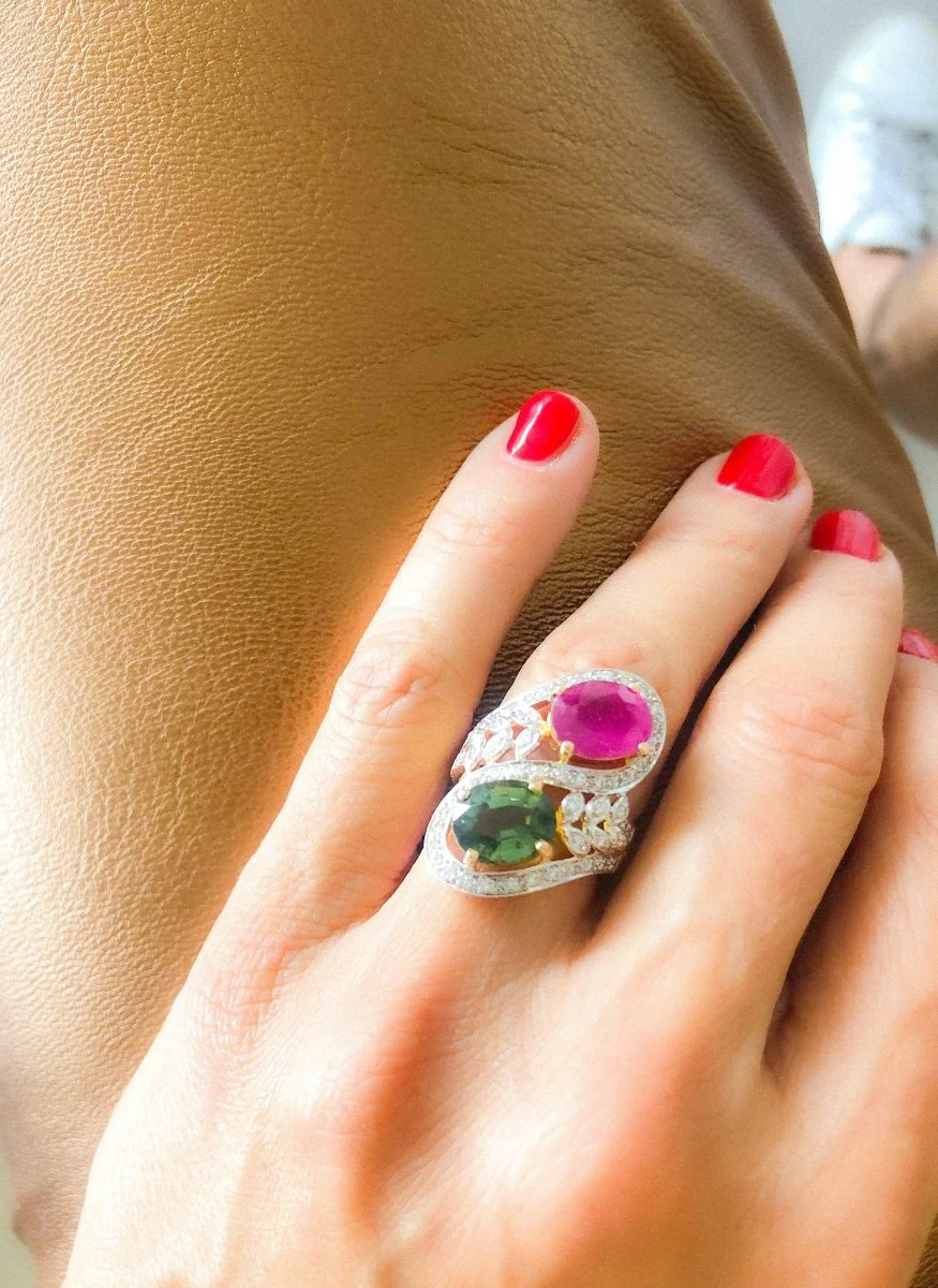 You and me cocktail ring, in yellow and white gold set with tourmalines - Image 3