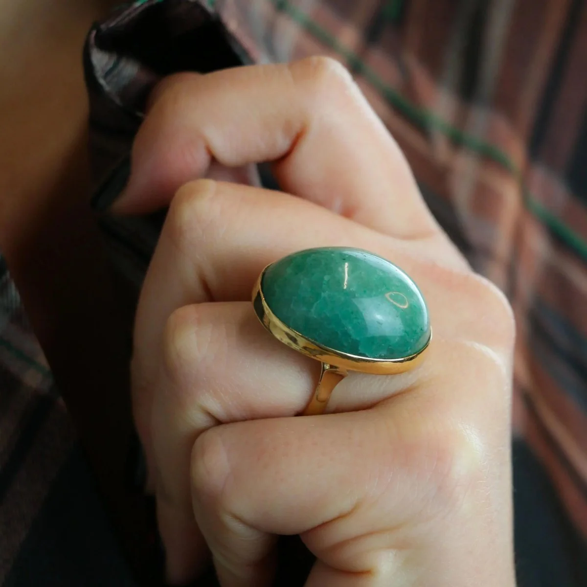 Ring vintage cocktail yellow gold amazonite 64 ct - Image 2
