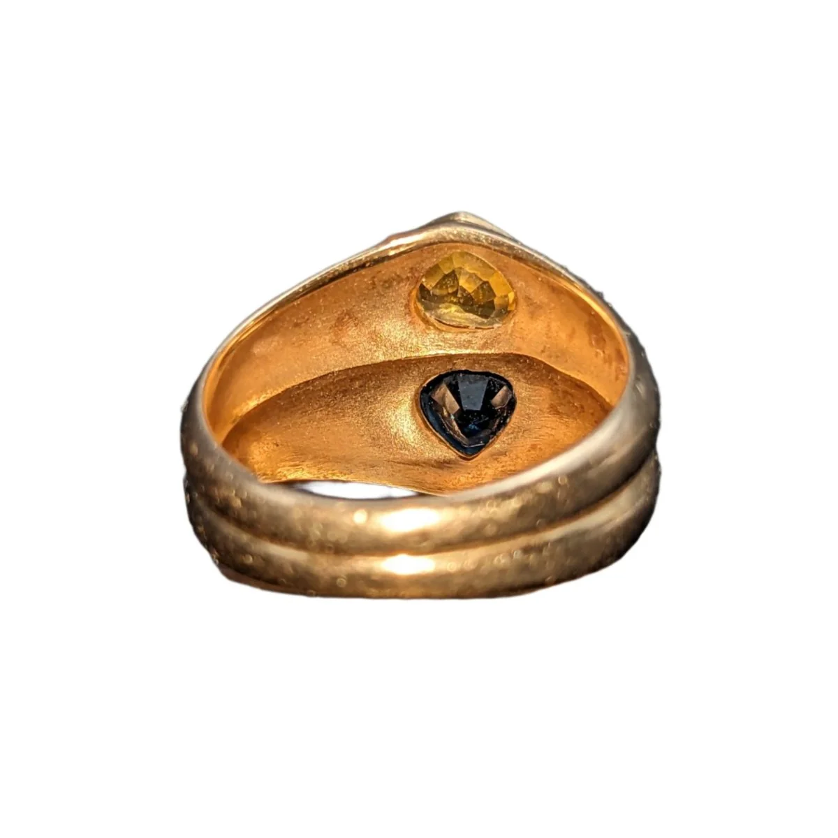 Hearts ring in yellow gold, yellow sapphire and blue sapphire - Image 6