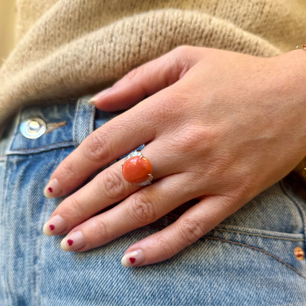 Ring in paltinium and coral - Image 2