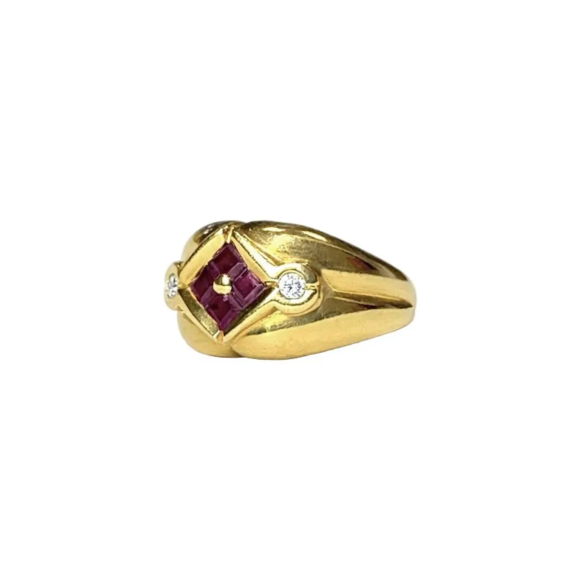 Dome ring in yellow gold, rubies and diamonds - Image 3