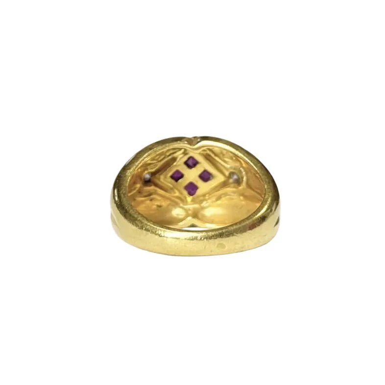 Dome ring in yellow gold, rubies and diamonds - Image 4