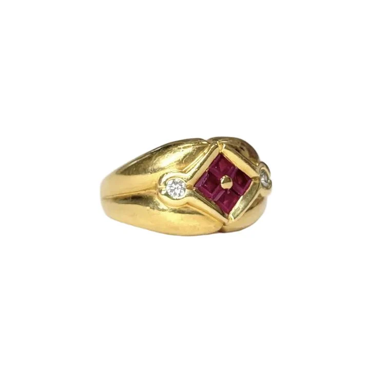 Dome ring in yellow gold, rubies and diamonds - Image 5