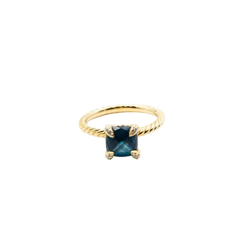DAVID YURMAN "Chatelaine" Solitaire Ring in yellow gold, blue Topaz, and Diamonds