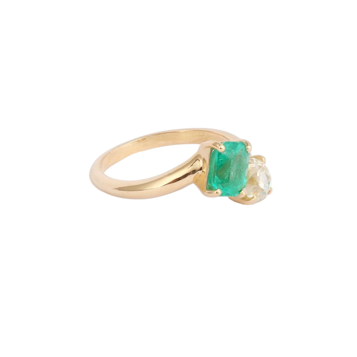 Toi & Moi ring in yellow gold, Colombian emerald and diamond - Image 3