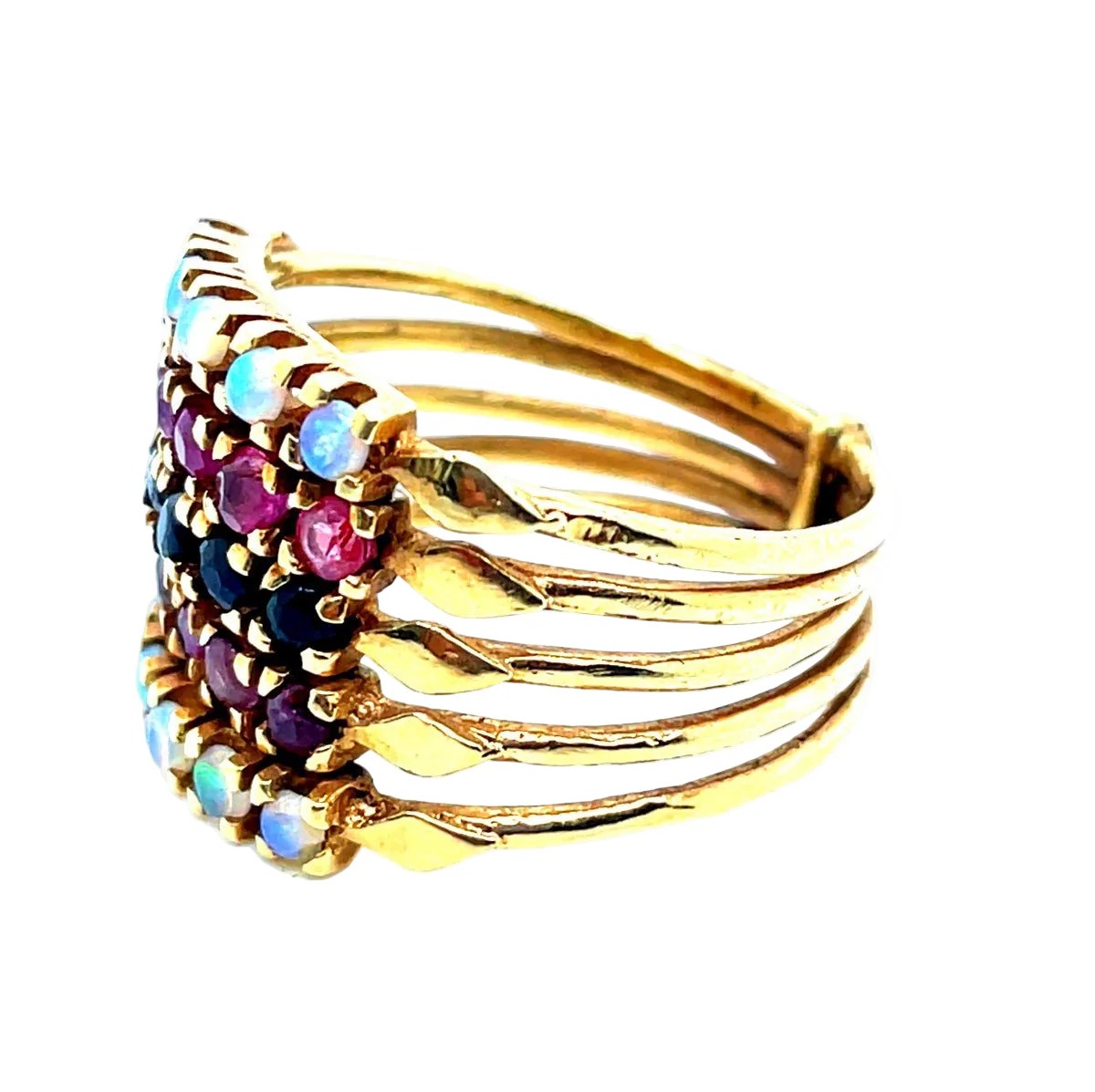 Ring HAREM Ruby sapphires opals in yellow gold - Image 2