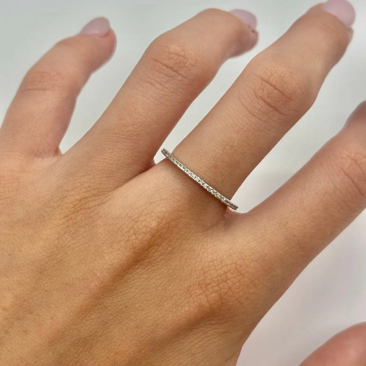 White Gold Half-Wedding Band with Diamonds - Image 2