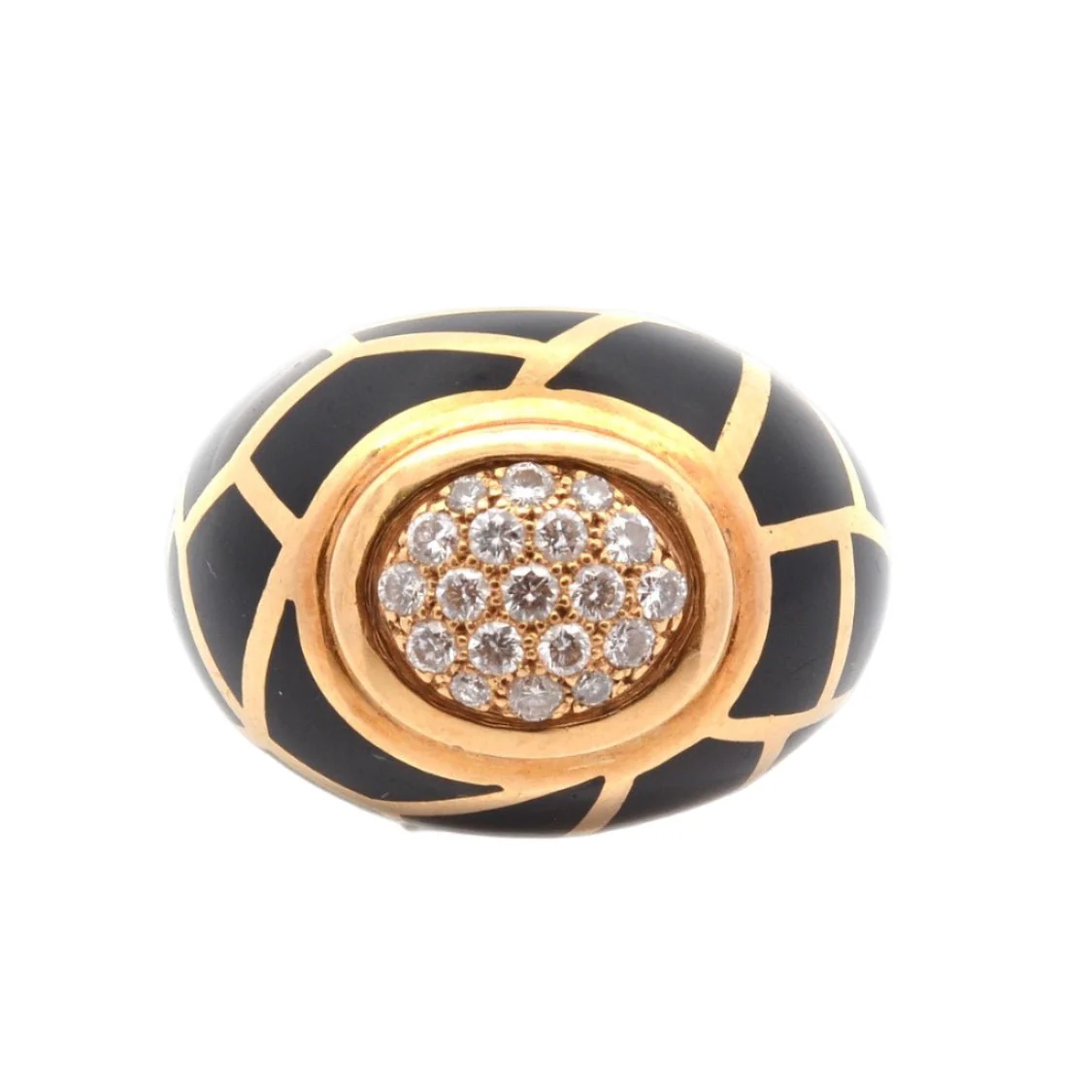 Dome ring in yellow gold, enamel and diamonds