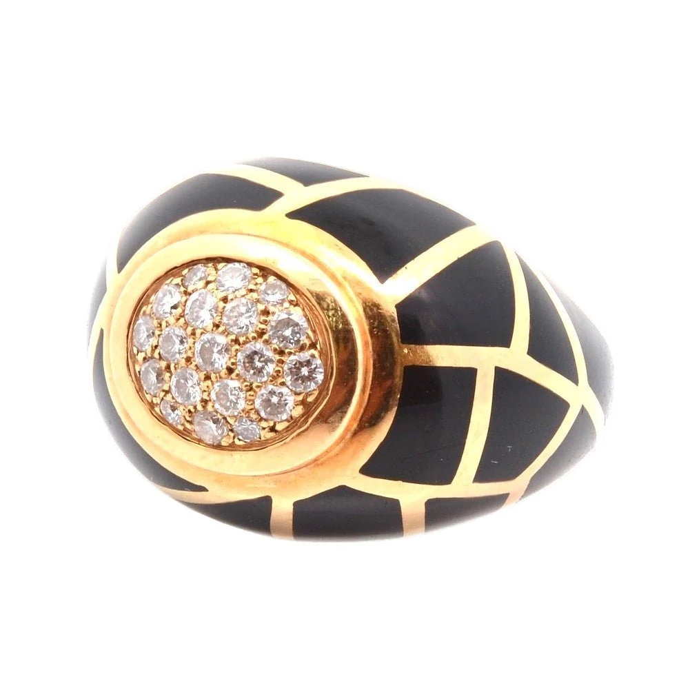 Dome ring in yellow gold, enamel and diamonds - Image 2