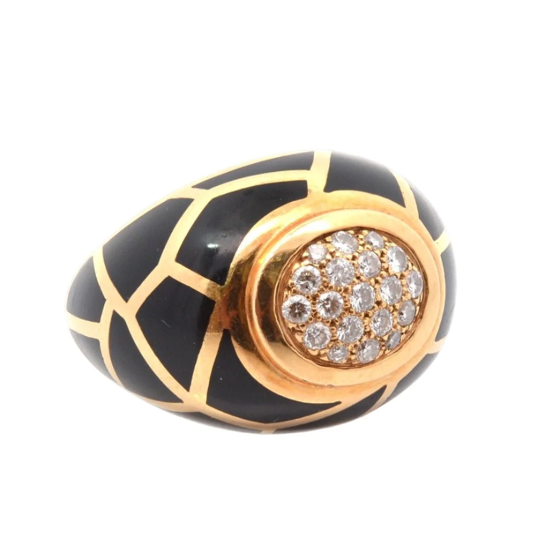 Dome ring in yellow gold, enamel and diamonds - Image 4