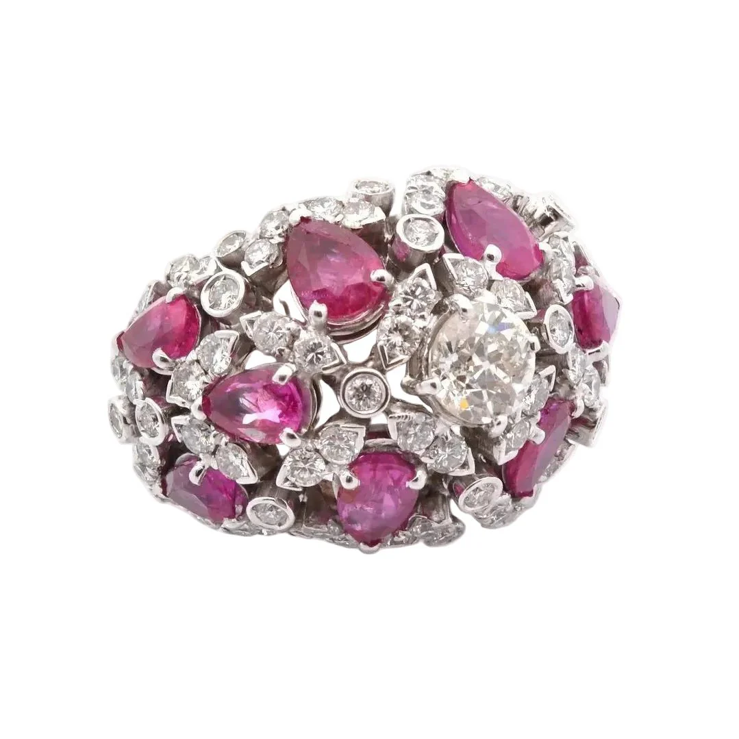 Dome ring in white gold, rubies and diamonds - Image 4