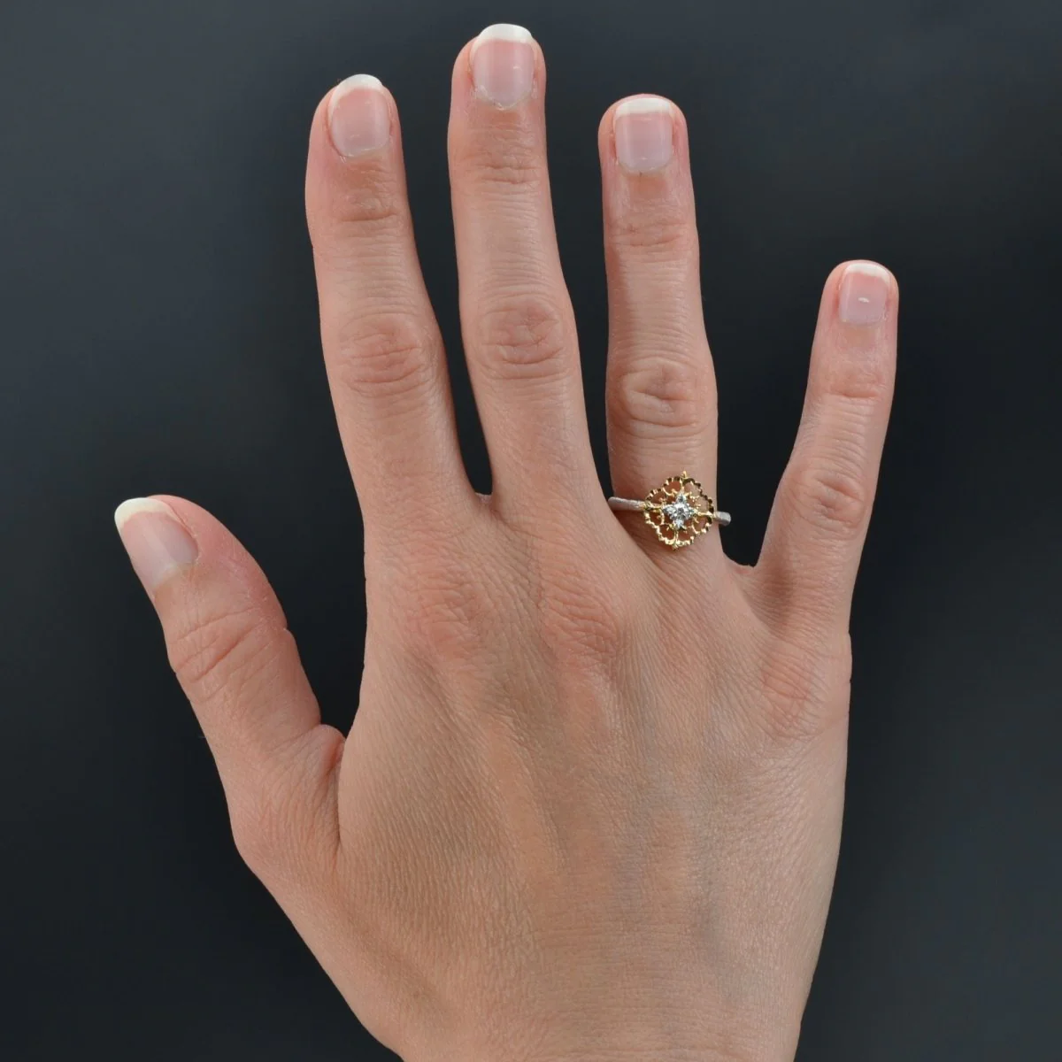 Daisy ring in yellow gold, white gold and diamonds - Image 2