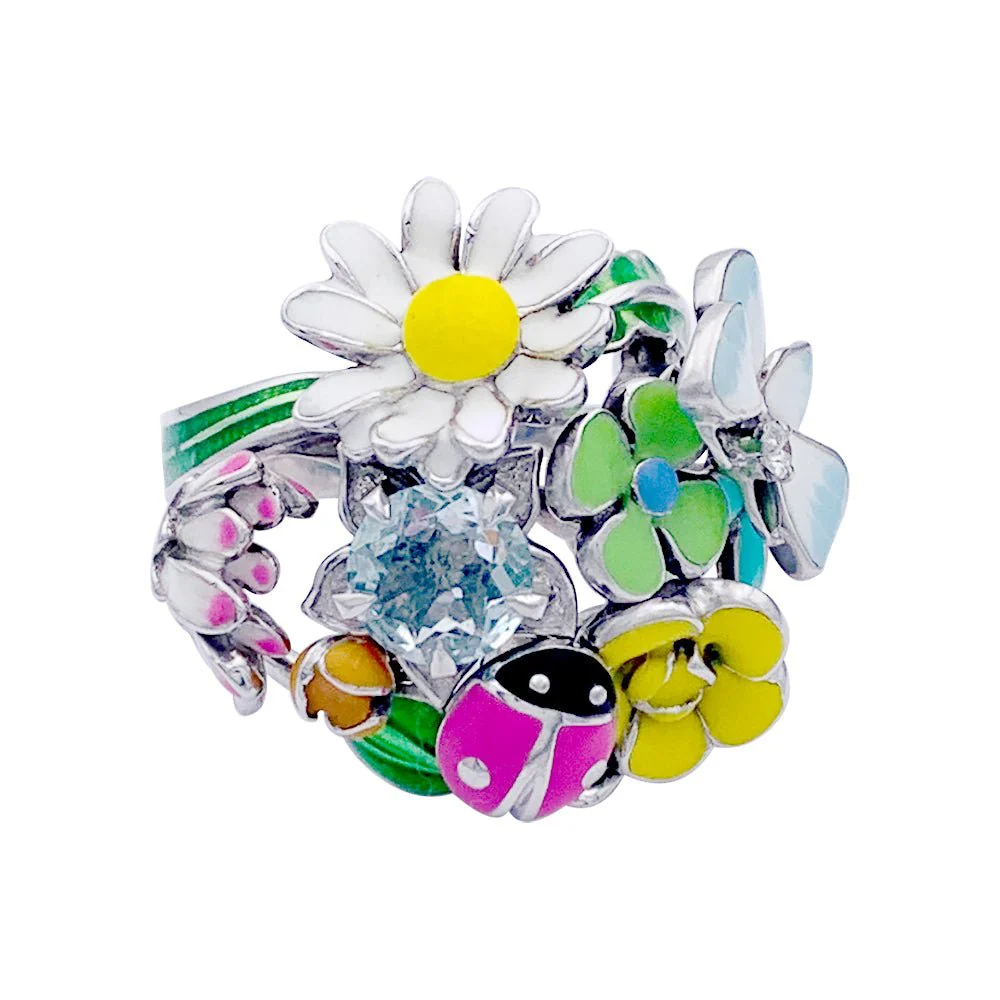 DIOR “Diorette” ring in white gold, enamel, aquamarine and diamond. - Image 3