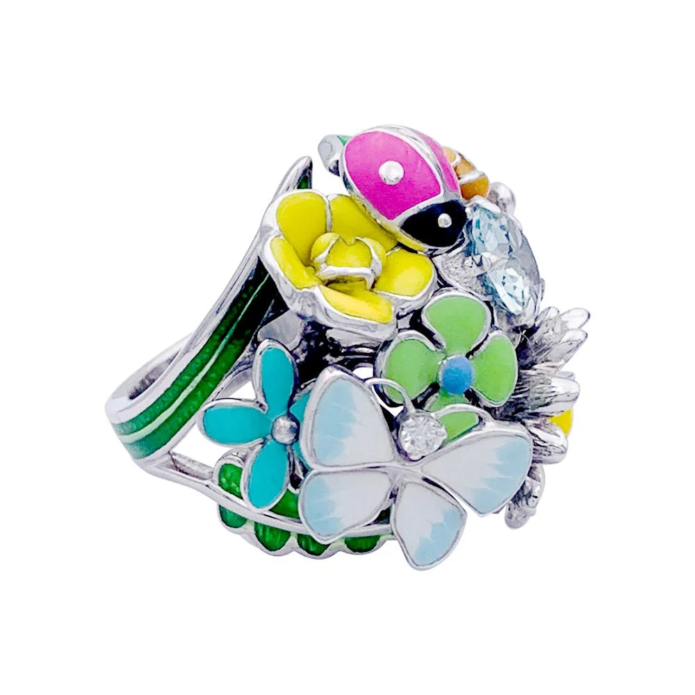 DIOR “Diorette” ring in white gold, enamel, aquamarine and diamond. - Image 4