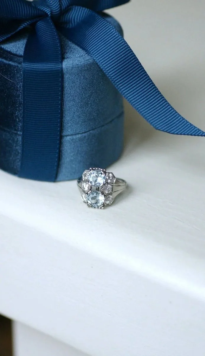 Art Deco Aquamarine and Diamond Dome Ring - Image 8