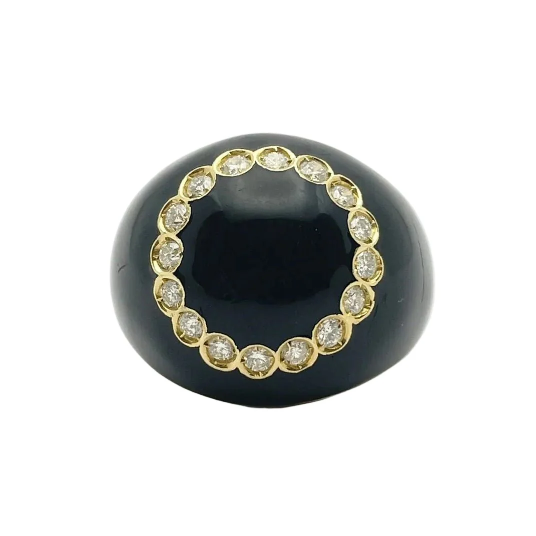 Ring Dome in yellow gold, enamel and diamonds