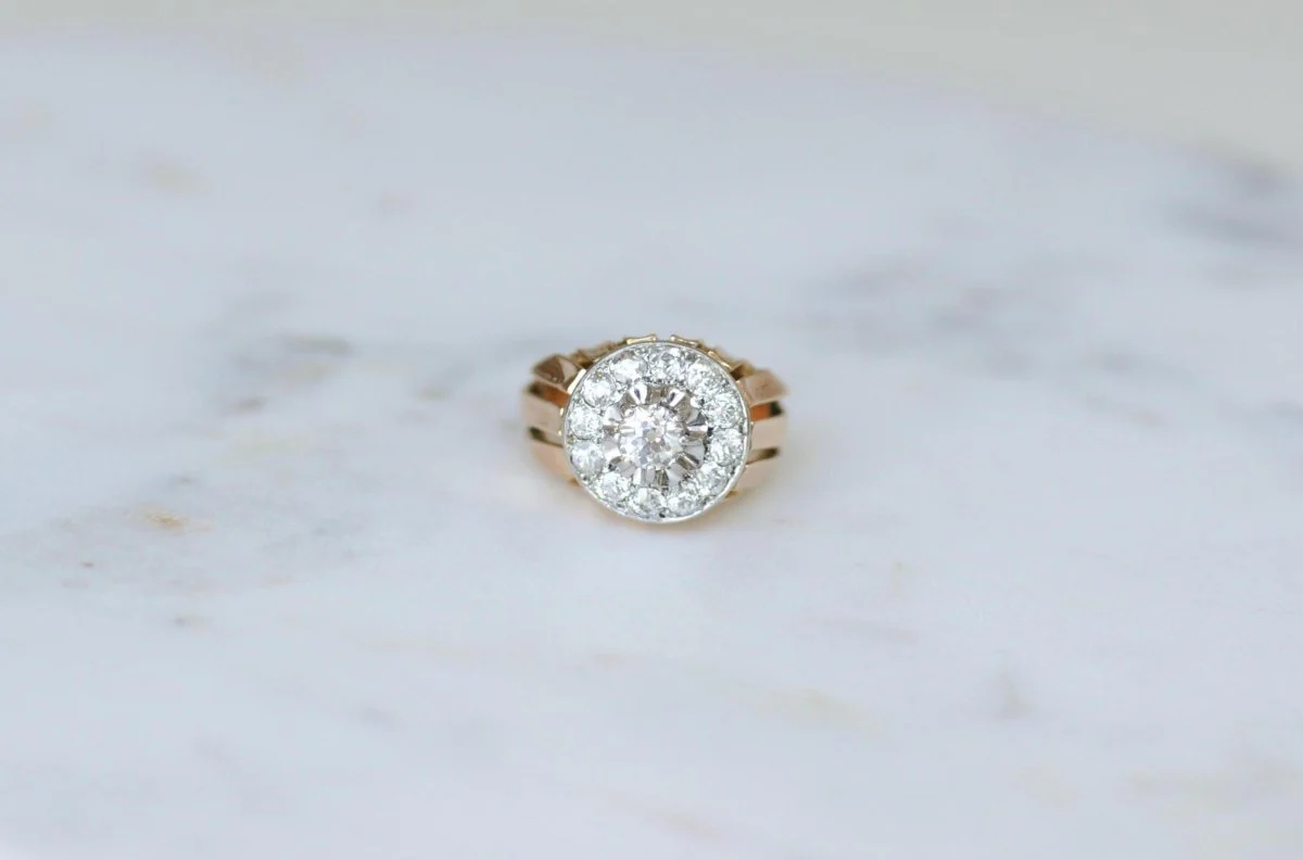 Ring Dome diamonds 2.40 Cts rose gold and platinum 40s - Image 2