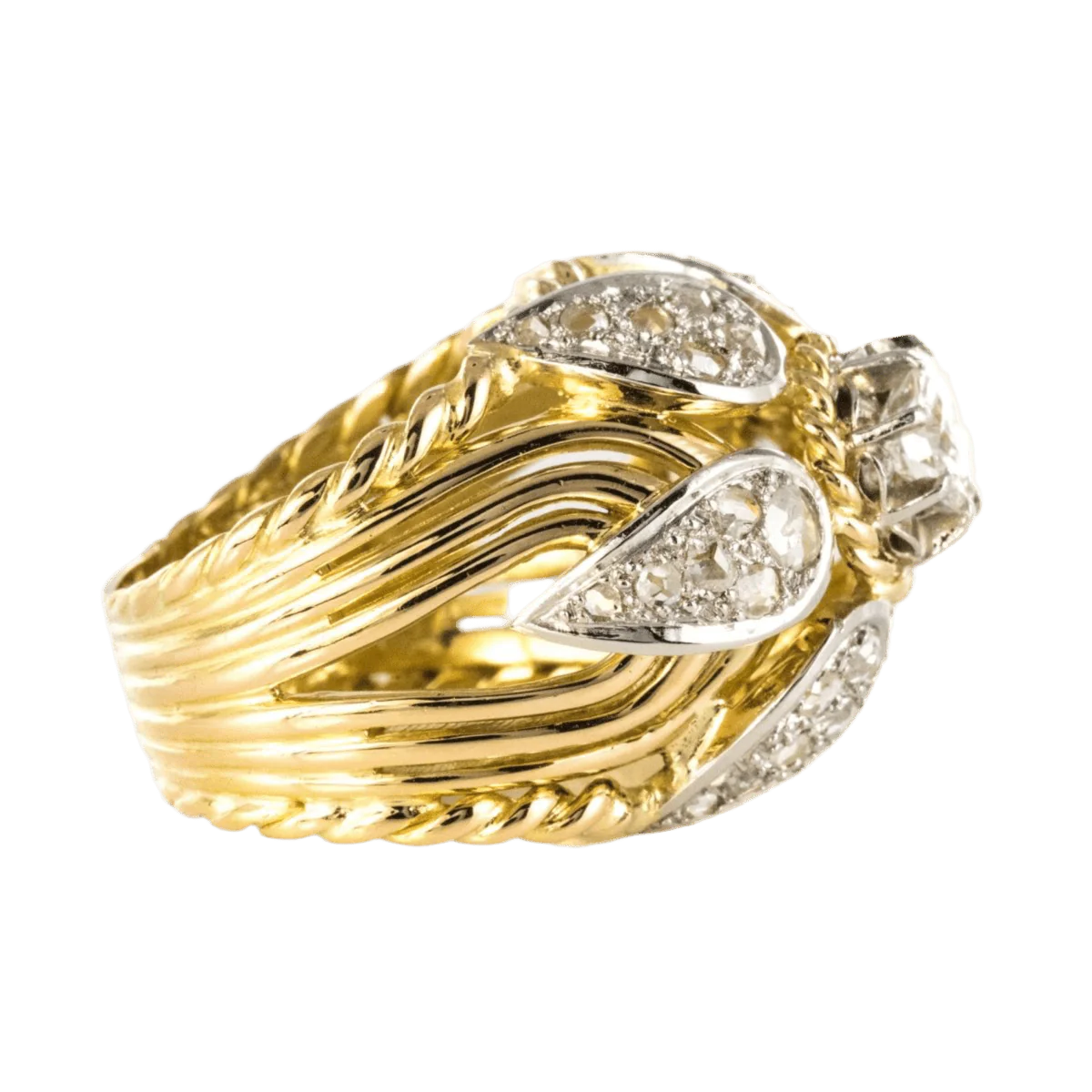 Dome ring in yellow gold, platinum and diamonds - Image 5