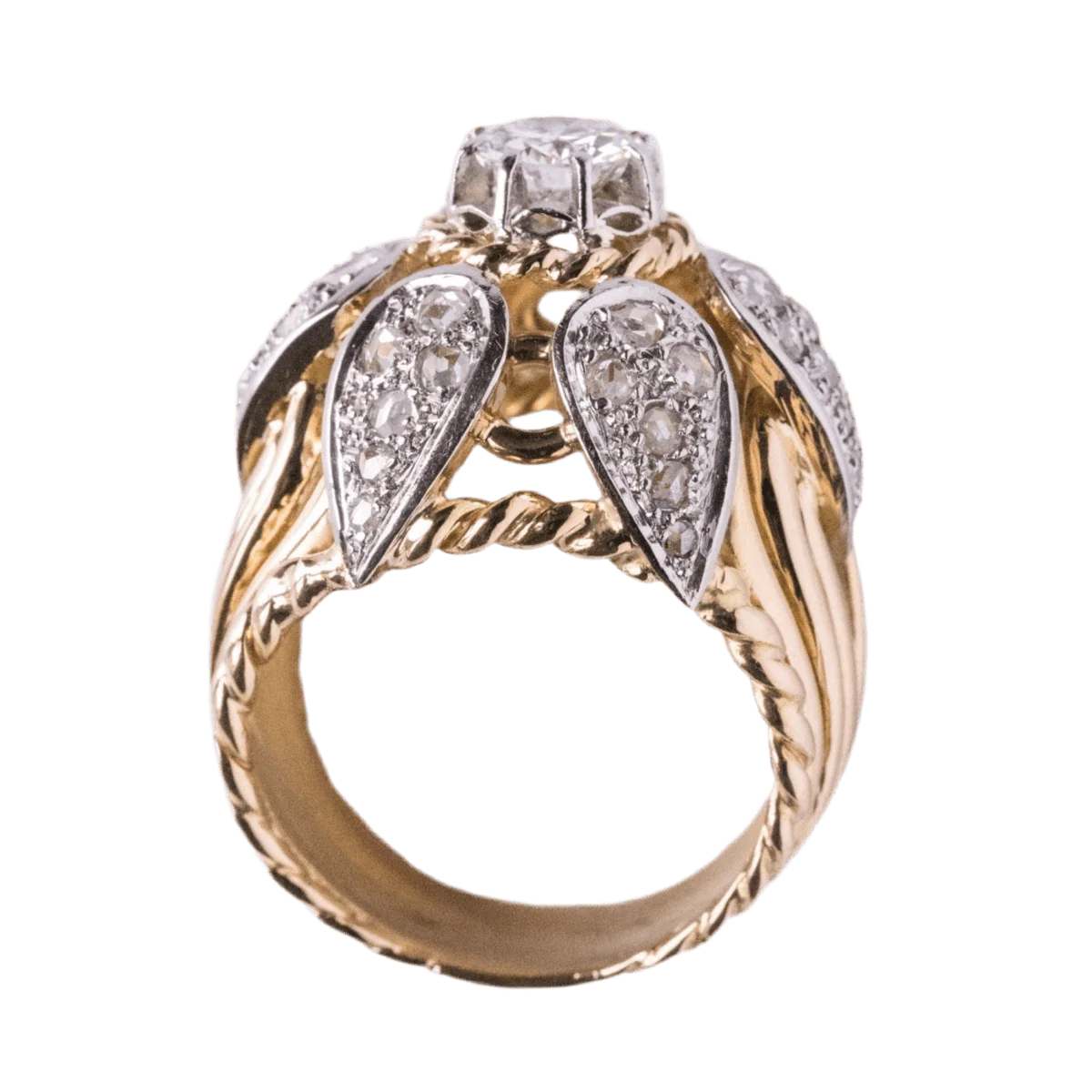 Dome ring in yellow gold, platinum and diamonds - Image 6