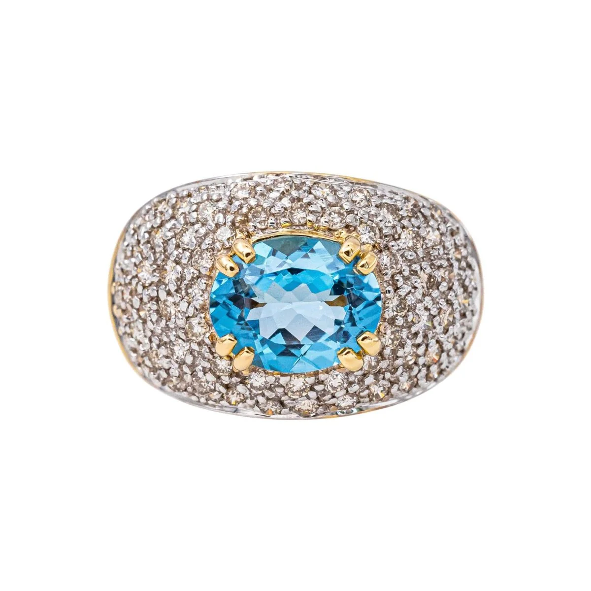 Yellow Gold Dome Ring with Blue Topaz