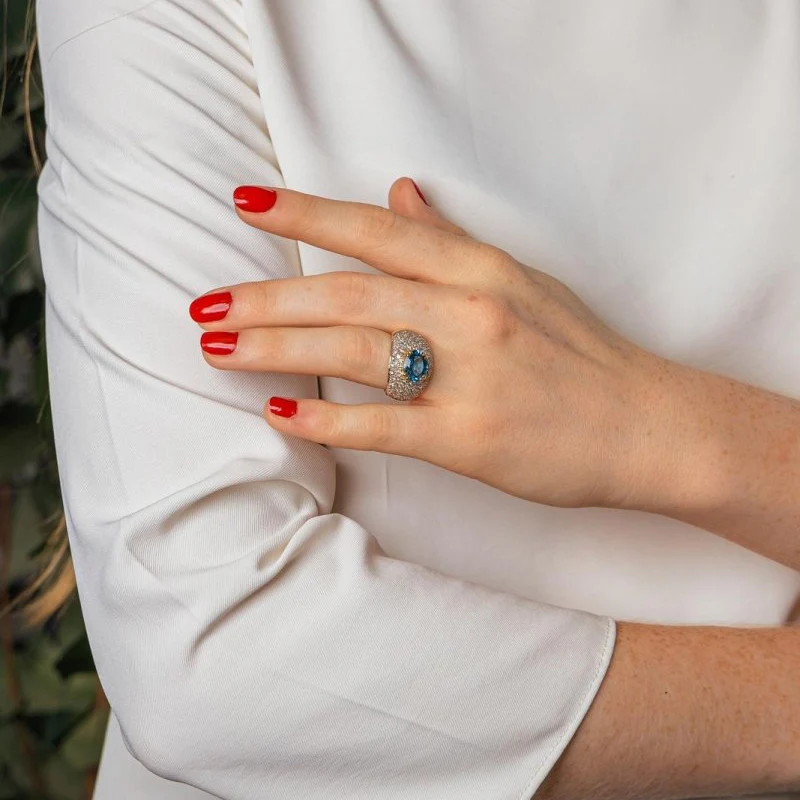 Yellow Gold Dome Ring with Blue Topaz - Image 2