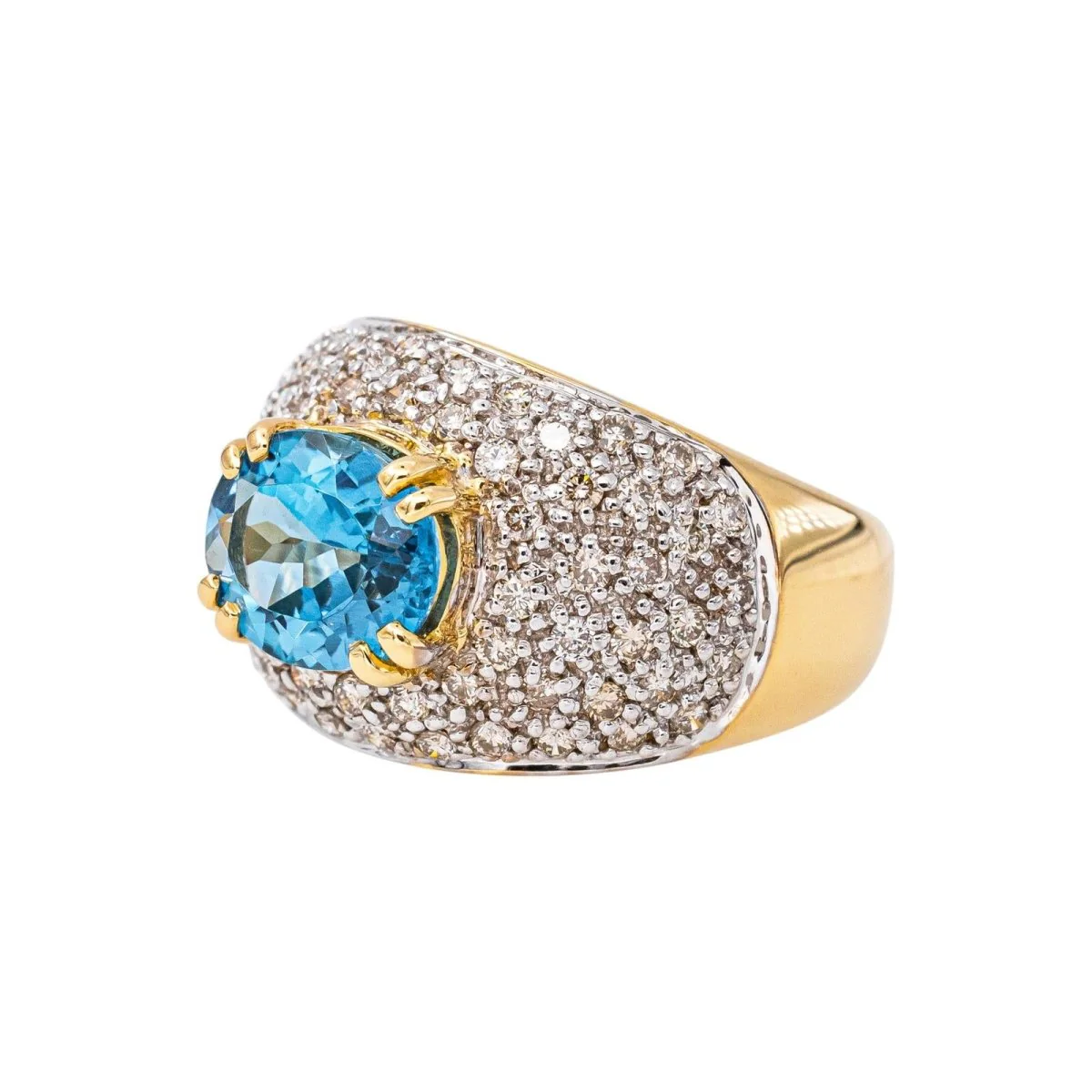Yellow Gold Dome Ring with Blue Topaz - Image 3