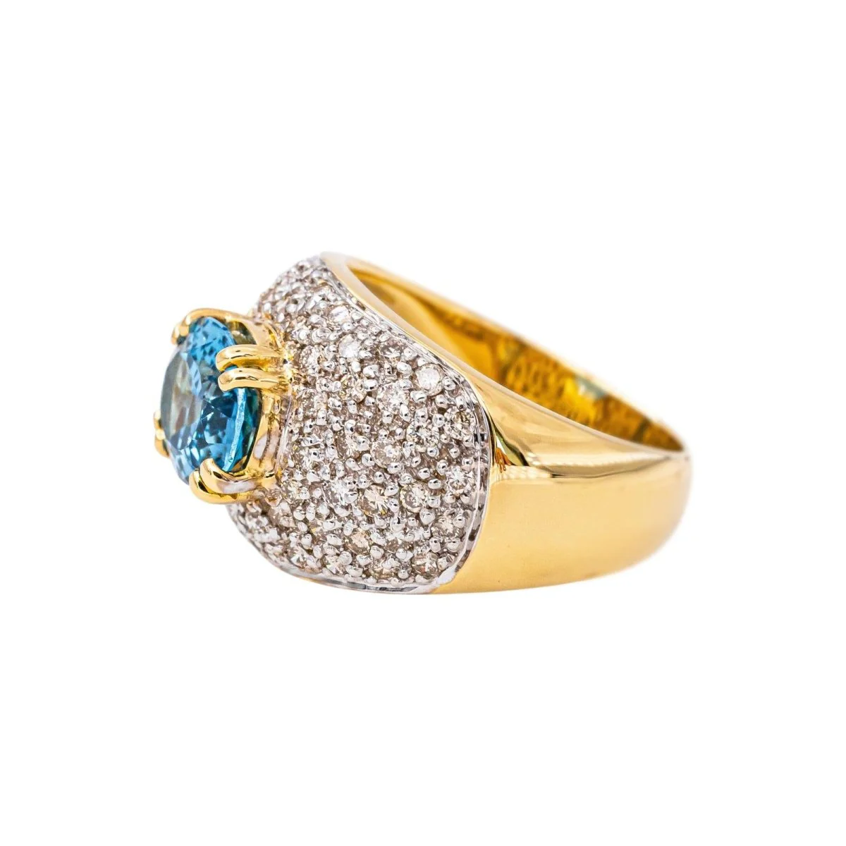 Yellow Gold Dome Ring with Blue Topaz - Image 4