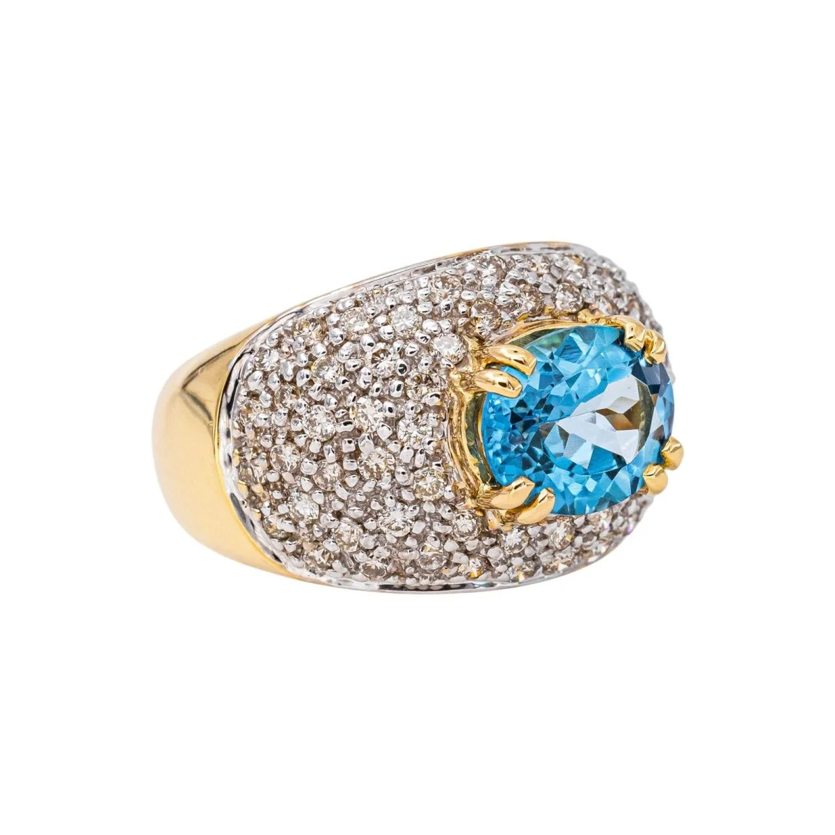 Yellow Gold Dome Ring with Blue Topaz - Image 6